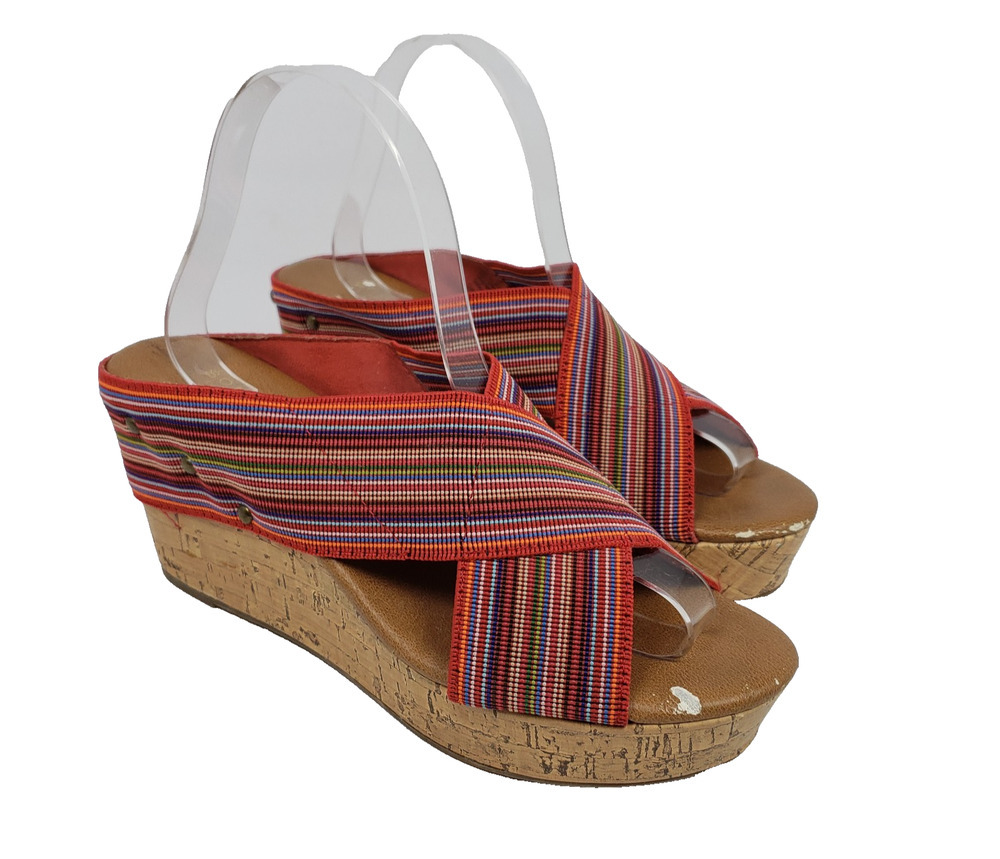 Sonoma Lifestyle Womens Size 8.5 Red Multi Cork 3.5" Heel Platform Wedge Sandals
